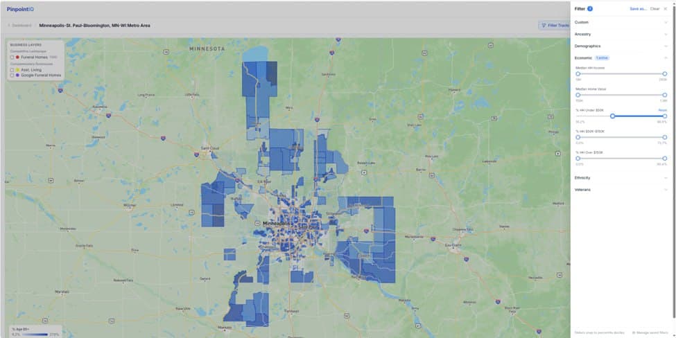 PinpointIQ local market map view